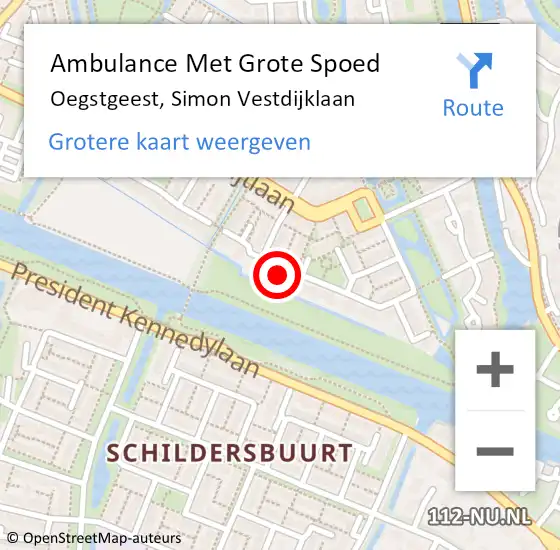 Locatie op kaart van de 112 melding: Ambulance Met Grote Spoed Naar Oegstgeest, Simon Vestdijklaan op 17 mei 2023 15:45