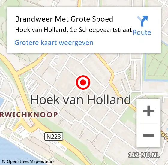 Locatie op kaart van de 112 melding: Brandweer Met Grote Spoed Naar Hoek van Holland, 1e Scheepvaartstraat op 17 mei 2023 16:00