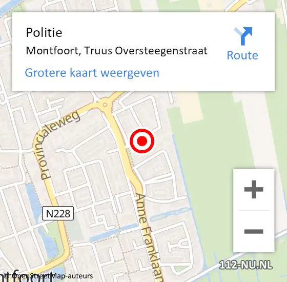 Locatie op kaart van de 112 melding: Politie Montfoort, Truus Oversteegenstraat op 17 mei 2023 16:17