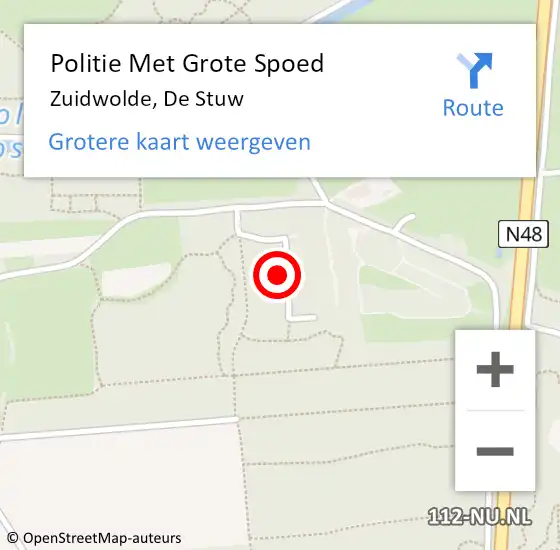 Locatie op kaart van de 112 melding: Politie Met Grote Spoed Naar Zuidwolde, De Stuw op 17 mei 2023 16:27