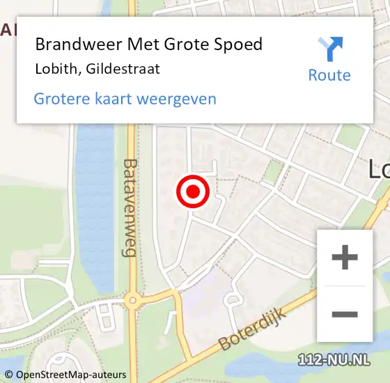 Locatie op kaart van de 112 melding: Brandweer Met Grote Spoed Naar Lobith, Gildestraat op 17 mei 2023 16:32