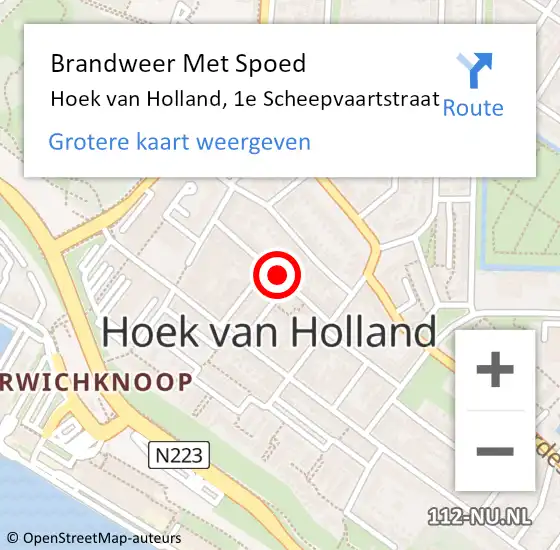 Locatie op kaart van de 112 melding: Brandweer Met Spoed Naar Hoek van Holland, 1e Scheepvaartstraat op 17 mei 2023 16:34