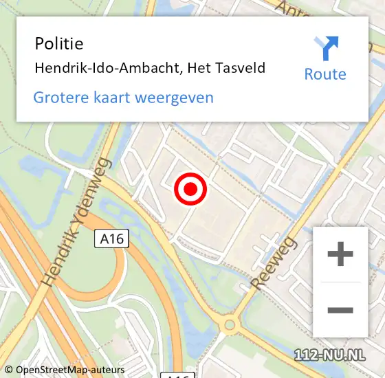 Locatie op kaart van de 112 melding: Politie Hendrik-Ido-Ambacht, Het Tasveld op 17 mei 2023 16:54