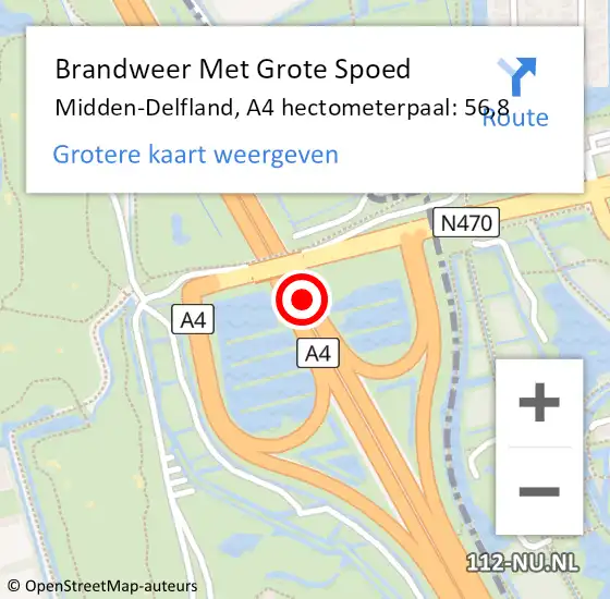 Locatie op kaart van de 112 melding: Brandweer Met Grote Spoed Naar Midden-Delfland, A4 hectometerpaal: 56,8 op 17 mei 2023 17:24