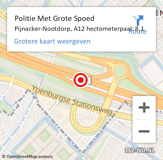 Locatie op kaart van de 112 melding: Politie Met Grote Spoed Naar Pijnacker-Nootdorp, A12 hectometerpaal: 8,1 op 17 mei 2023 18:05