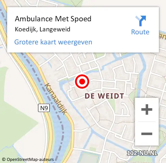 Locatie op kaart van de 112 melding: Ambulance Met Spoed Naar Koedijk, Langeweid op 17 mei 2023 18:09