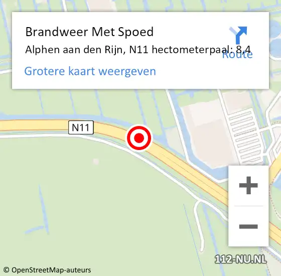 Locatie op kaart van de 112 melding: Brandweer Met Spoed Naar Alphen aan den Rijn, N11 hectometerpaal: 8,4 op 17 mei 2023 18:17