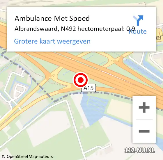 Locatie op kaart van de 112 melding: Ambulance Met Spoed Naar Albrandswaard, N492 hectometerpaal: 0,9 op 17 mei 2023 19:19