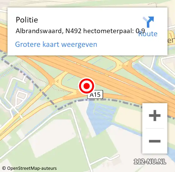 Locatie op kaart van de 112 melding: Politie Albrandswaard, N492 hectometerpaal: 0,9 op 17 mei 2023 19:19