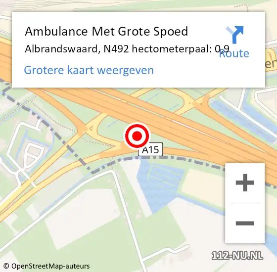 Locatie op kaart van de 112 melding: Ambulance Met Grote Spoed Naar Albrandswaard, N492 hectometerpaal: 0,9 op 17 mei 2023 19:41