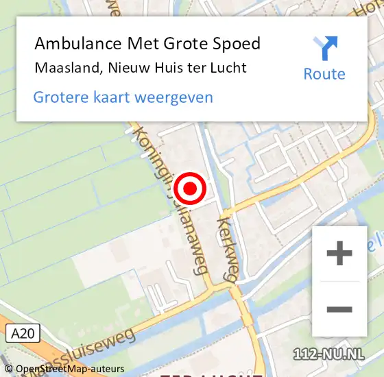 Locatie op kaart van de 112 melding: Ambulance Met Grote Spoed Naar Maasland, Nieuw Huis ter Lucht op 17 mei 2023 20:06