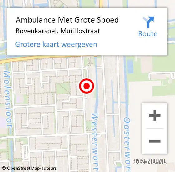 Locatie op kaart van de 112 melding: Ambulance Met Grote Spoed Naar Bovenkarspel, Murillostraat op 17 mei 2023 20:06