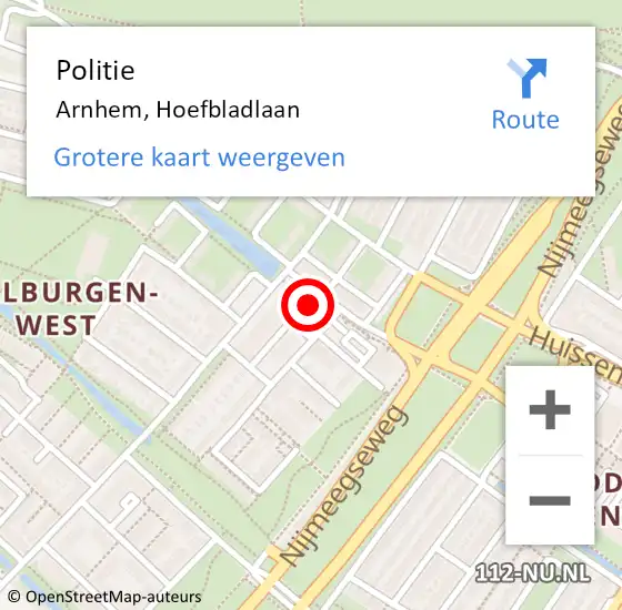 Locatie op kaart van de 112 melding: Politie Arnhem, Hoefbladlaan op 17 mei 2023 20:06