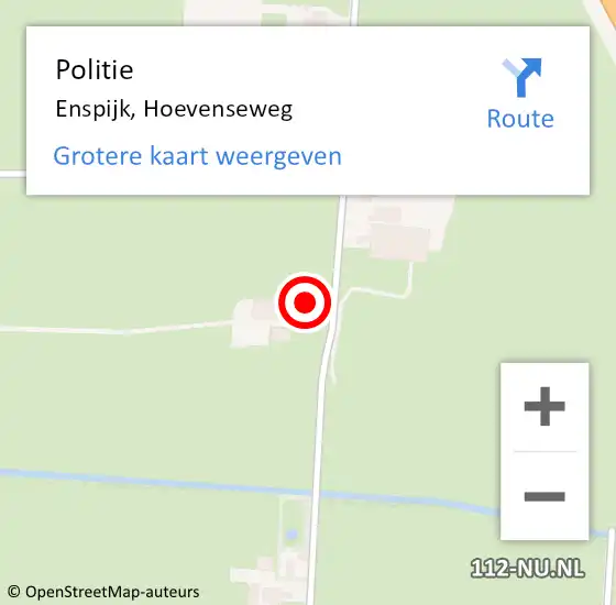 Locatie op kaart van de 112 melding: Politie Enspijk, Hoevenseweg op 17 mei 2023 20:41