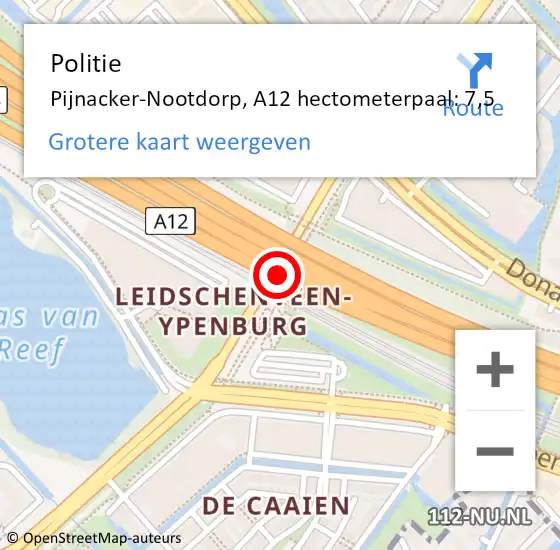 Locatie op kaart van de 112 melding: Politie Pijnacker-Nootdorp, A12 hectometerpaal: 7,5 op 17 mei 2023 20:57