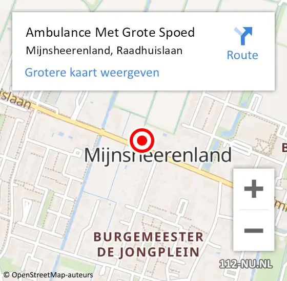 Locatie op kaart van de 112 melding: Ambulance Met Grote Spoed Naar Mijnsheerenland, Raadhuislaan op 17 mei 2023 21:02