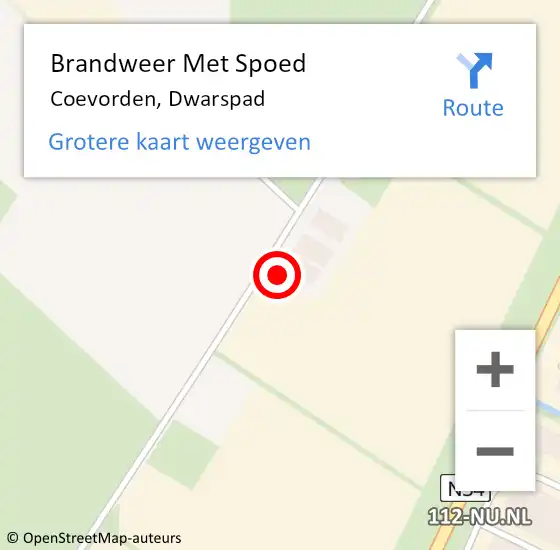 Locatie op kaart van de 112 melding: Brandweer Met Spoed Naar Coevorden, Dwarspad op 17 mei 2023 22:14