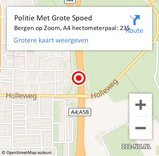 Locatie op kaart van de 112 melding: Politie Met Grote Spoed Naar Bergen op Zoom, A4 hectometerpaal: 235 op 17 mei 2023 22:48