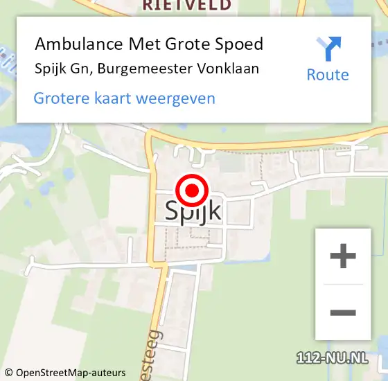 Locatie op kaart van de 112 melding: Ambulance Met Grote Spoed Naar Spijk Gn, Burgemeester Vonklaan op 17 mei 2023 23:08