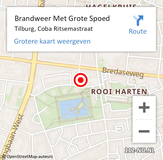 Locatie op kaart van de 112 melding: Brandweer Met Grote Spoed Naar Tilburg, Coba Ritsemastraat op 17 mei 2023 23:12