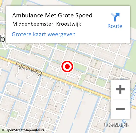 Locatie op kaart van de 112 melding: Ambulance Met Grote Spoed Naar Middenbeemster, Kroostwijk op 17 mei 2023 23:36