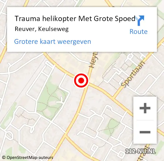 Locatie op kaart van de 112 melding: Trauma helikopter Met Grote Spoed Naar Reuver, Keulseweg op 18 mei 2023 00:23