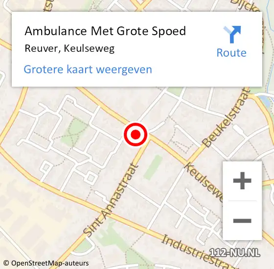 Locatie op kaart van de 112 melding: Ambulance Met Grote Spoed Naar Reuver, Keulseweg op 18 mei 2023 00:24