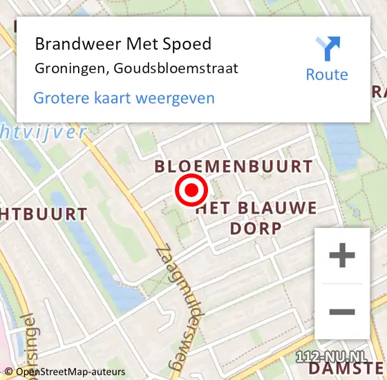 Locatie op kaart van de 112 melding: Brandweer Met Spoed Naar Groningen, Goudsbloemstraat op 18 mei 2023 00:41