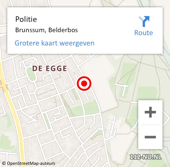 Locatie op kaart van de 112 melding: Politie Brunssum, Belderbos op 18 mei 2023 03:32