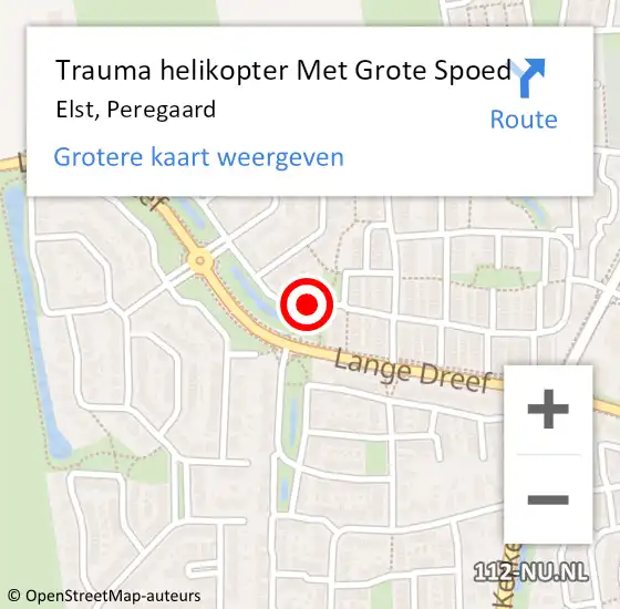 Locatie op kaart van de 112 melding: Trauma helikopter Met Grote Spoed Naar Elst, Peregaard op 18 mei 2023 03:53