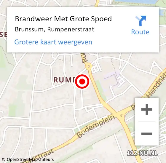 Locatie op kaart van de 112 melding: Brandweer Met Grote Spoed Naar Brunssum, Rumpenerstraat op 18 mei 2023 04:16