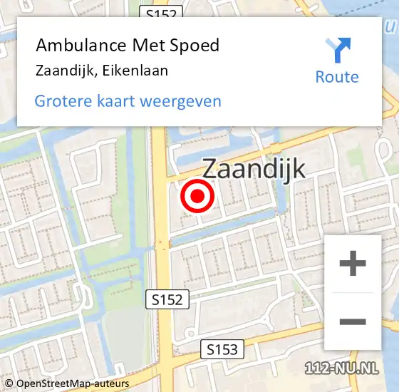 Locatie op kaart van de 112 melding: Ambulance Met Spoed Naar Zaandijk, Eikenlaan op 18 mei 2023 07:10