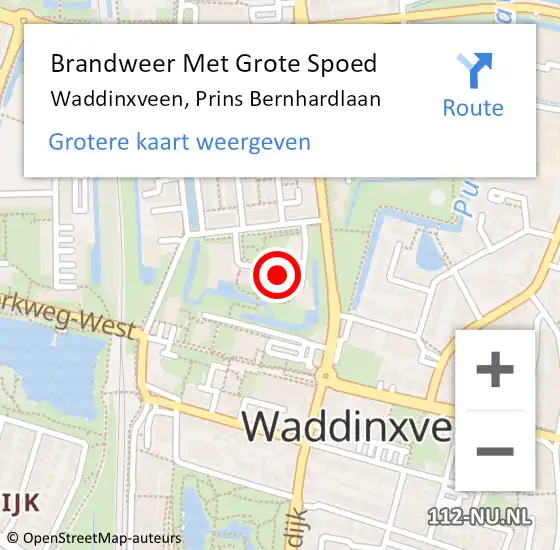 Locatie op kaart van de 112 melding: Brandweer Met Grote Spoed Naar Waddinxveen, Prins Bernhardlaan op 25 augustus 2014 20:11