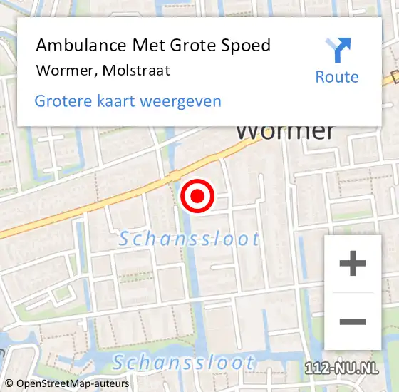 Locatie op kaart van de 112 melding: Ambulance Met Grote Spoed Naar Wormer, Molstraat op 18 mei 2023 08:01