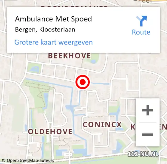 Locatie op kaart van de 112 melding: Ambulance Met Spoed Naar Bergen, Kloosterlaan op 18 mei 2023 08:09