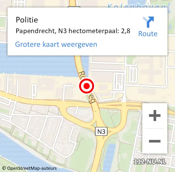 Locatie op kaart van de 112 melding: Politie Papendrecht, N3 hectometerpaal: 2,8 op 18 mei 2023 08:09