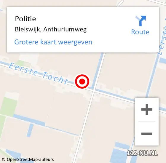 Locatie op kaart van de 112 melding: Politie Bleiswijk, Anthuriumweg op 18 mei 2023 08:41
