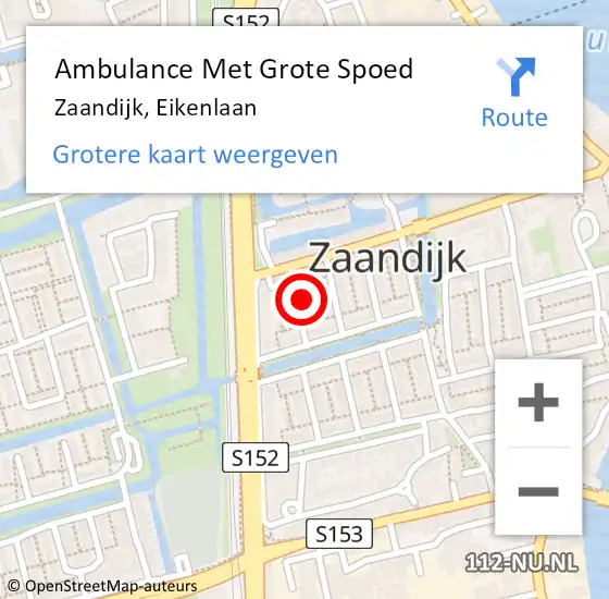 Locatie op kaart van de 112 melding: Ambulance Met Grote Spoed Naar Zaandijk, Eikenlaan op 18 mei 2023 08:52