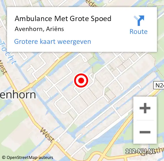 Locatie op kaart van de 112 melding: Ambulance Met Grote Spoed Naar Avenhorn, Ariëns op 18 mei 2023 08:53