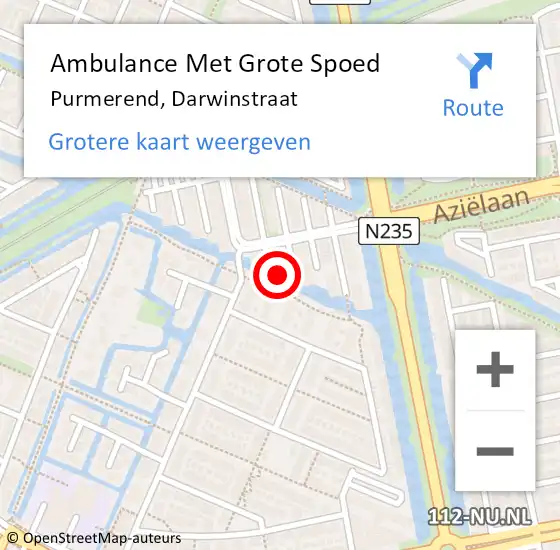 Locatie op kaart van de 112 melding: Ambulance Met Grote Spoed Naar Purmerend, Darwinstraat op 18 mei 2023 09:02