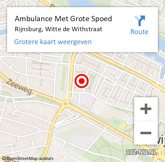 Locatie op kaart van de 112 melding: Ambulance Met Grote Spoed Naar Rijnsburg, Witte de Withstraat op 18 mei 2023 09:36