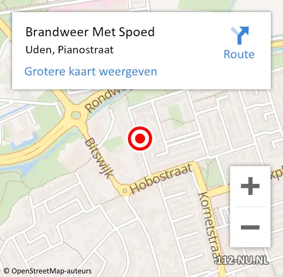 Locatie op kaart van de 112 melding: Brandweer Met Spoed Naar Uden, Pianostraat op 18 mei 2023 09:38