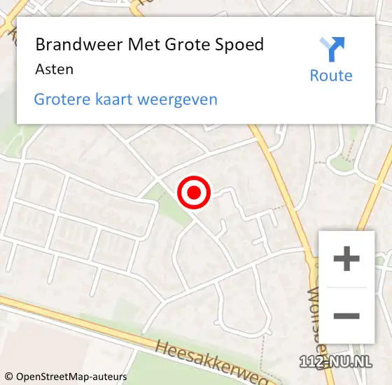 Locatie op kaart van de 112 melding: Brandweer Met Grote Spoed Naar Asten op 18 mei 2023 10:12