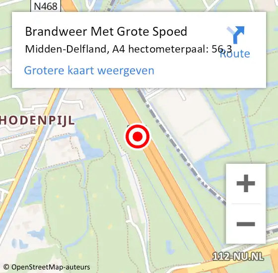 Locatie op kaart van de 112 melding: Brandweer Met Grote Spoed Naar Midden-Delfland, A4 hectometerpaal: 56,3 op 18 mei 2023 10:28