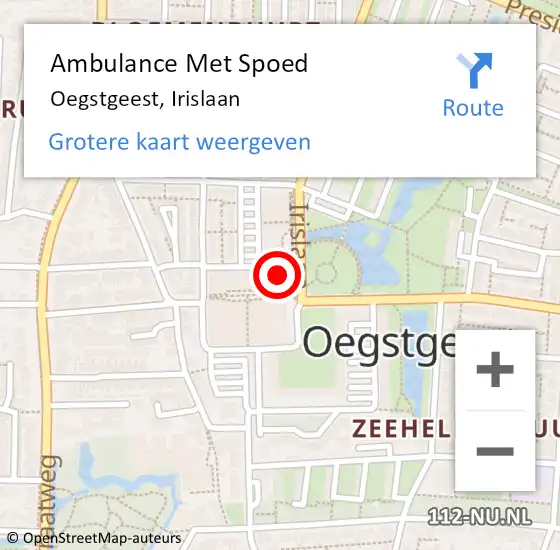 Locatie op kaart van de 112 melding: Ambulance Met Spoed Naar Oegstgeest, Irislaan op 18 mei 2023 10:52