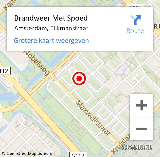 Locatie op kaart van de 112 melding: Brandweer Met Spoed Naar Amsterdam, Eijkmanstraat op 18 mei 2023 10:53