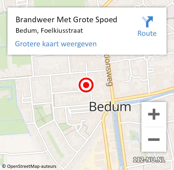 Locatie op kaart van de 112 melding: Brandweer Met Grote Spoed Naar Bedum, Foelkiusstraat op 18 mei 2023 11:06