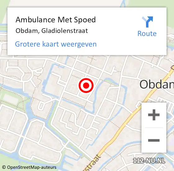 Locatie op kaart van de 112 melding: Ambulance Met Spoed Naar Obdam, Gladiolenstraat op 18 mei 2023 11:13