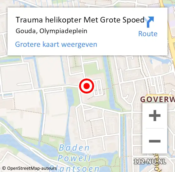 Locatie op kaart van de 112 melding: Trauma helikopter Met Grote Spoed Naar Gouda, Olympiadeplein op 18 mei 2023 11:57