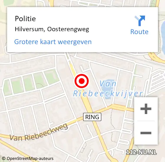 Locatie op kaart van de 112 melding: Politie Hilversum, Oosterengweg op 18 mei 2023 12:07